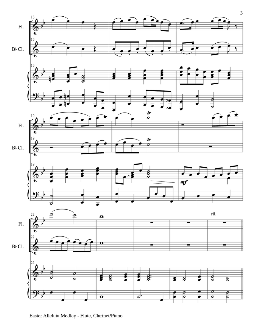 EASTER ALLELUIA MEDLEY (Trio – Flute, Bb Clarinet/Piano) Score and Parts Woodwind Duet scores gallery preview page 3