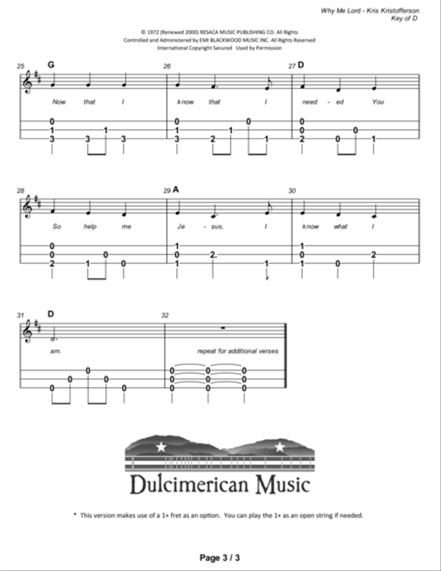 Why Me? (why Me, Lord?) Dulcimer scores gallery preview page 4