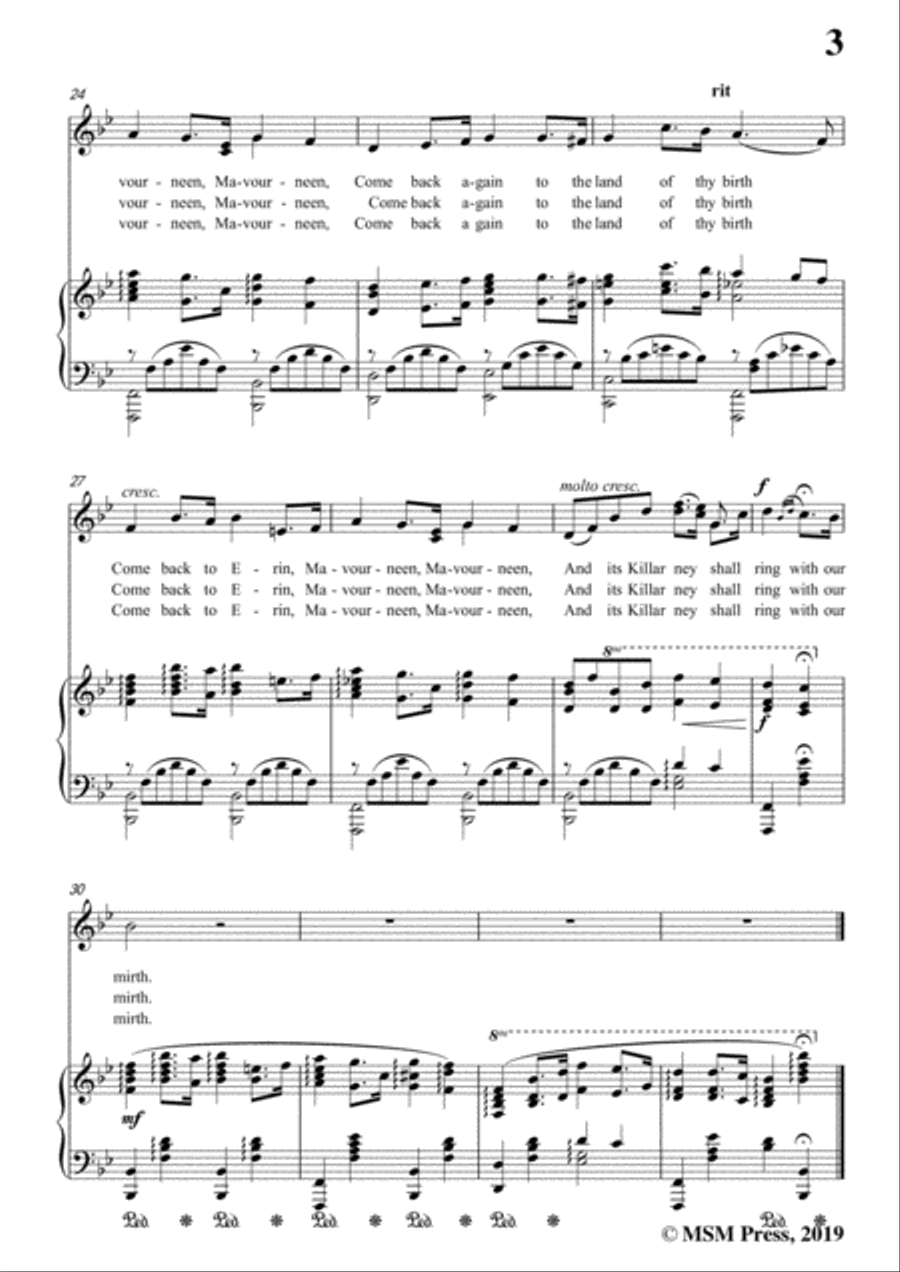 Claribel-Come Back to Erin,in B flat Major,for Voice and Piano Voice Solo scores gallery preview page 5