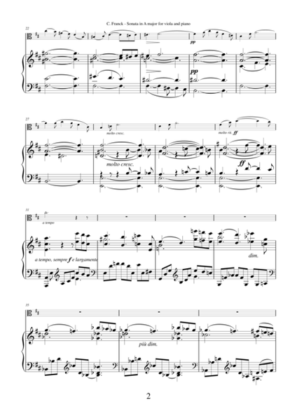 Sonata in A major (transposed in D major) by Cesar Franck, transcription for viola and piano