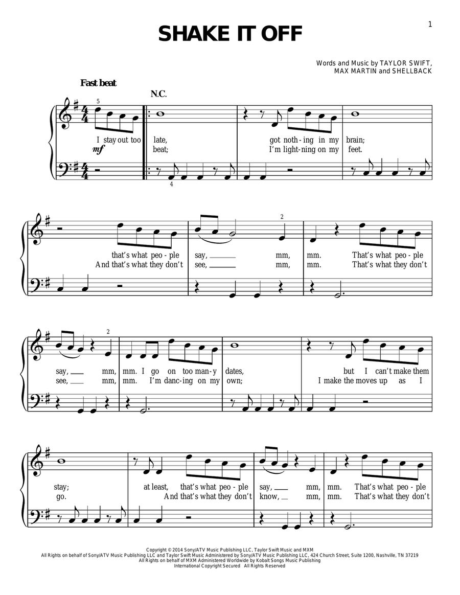 Shake It Off Easy Piano scores gallery preview page 1