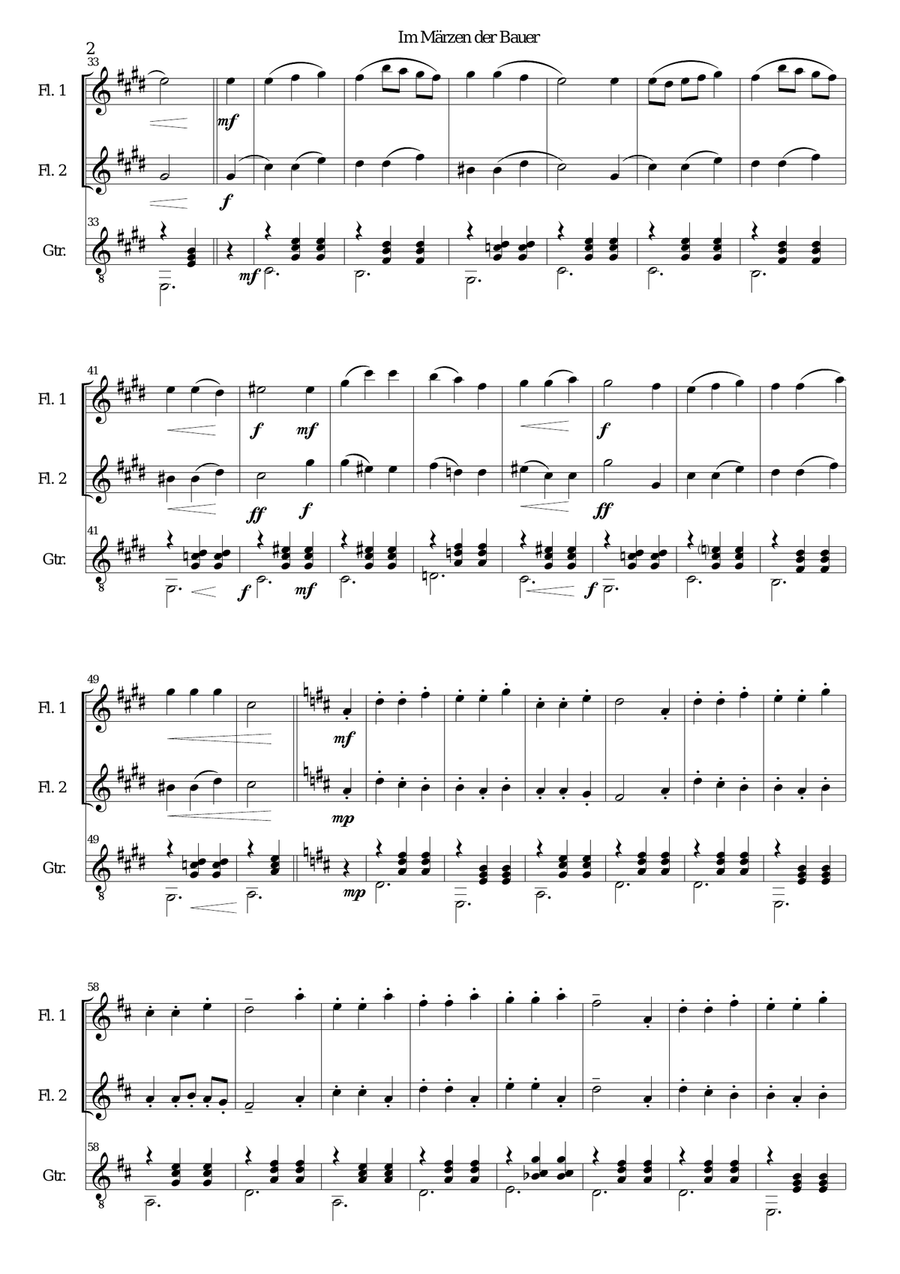 Im Märzen der Bauer (In springtime the farmer) for 2 flutes and guitar Flute scores gallery preview page 2
