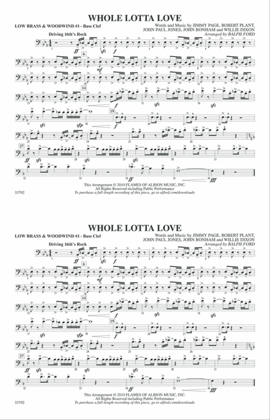 Whole Lotta Love: Low Brass & Woodwinds #1 - Bass Clef Marching Band scores gallery preview page 1