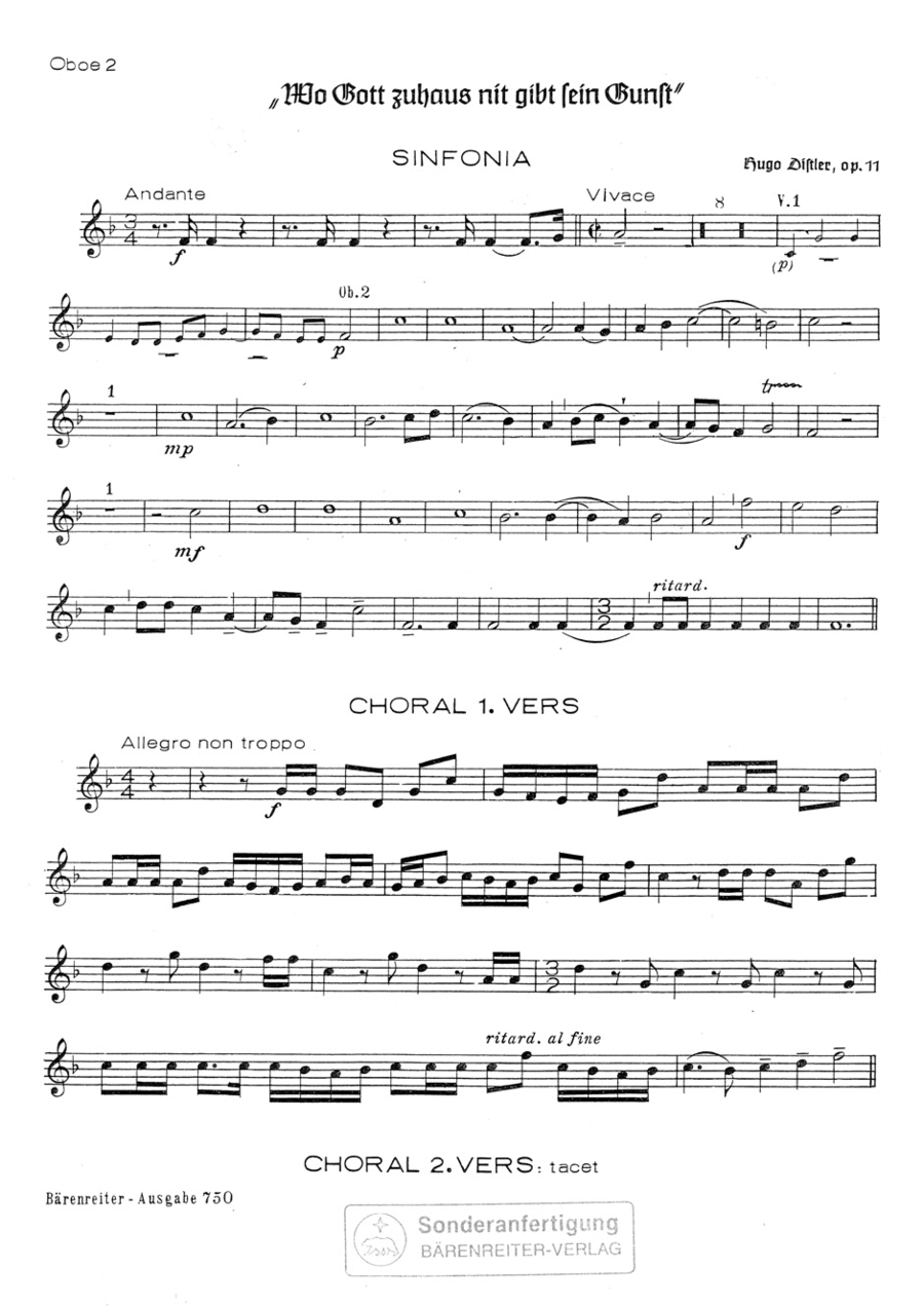 Wo Gott zuhaus nit gibt sein Gunst, Op. 11/1 Oboe scores gallery preview page 1