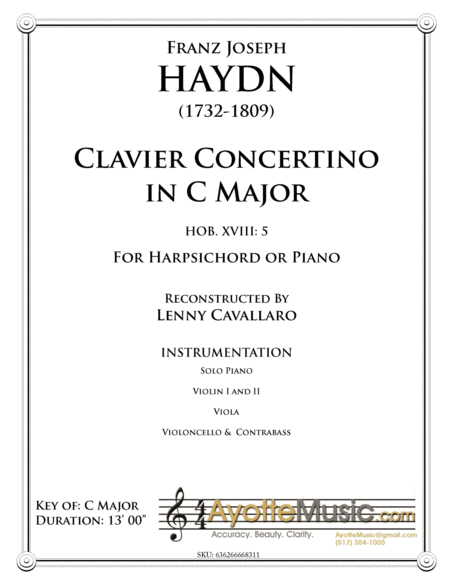 Haydn - Clavier Concerto in C Major (Hob. XVIII: 5) Reconstructed by Lenny Cavallaro image number null