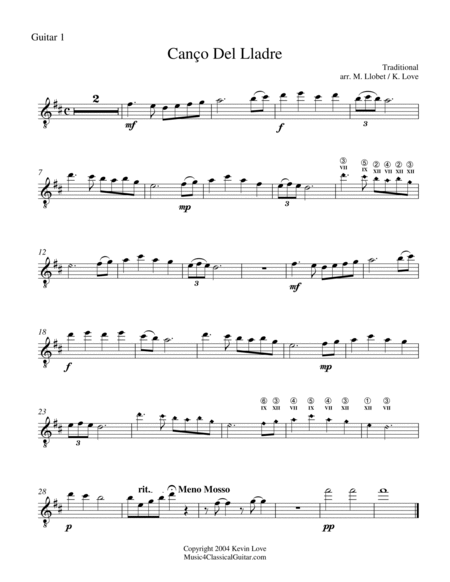 Canço del Lladre (Guitar Quartet) - Score and Parts image number null