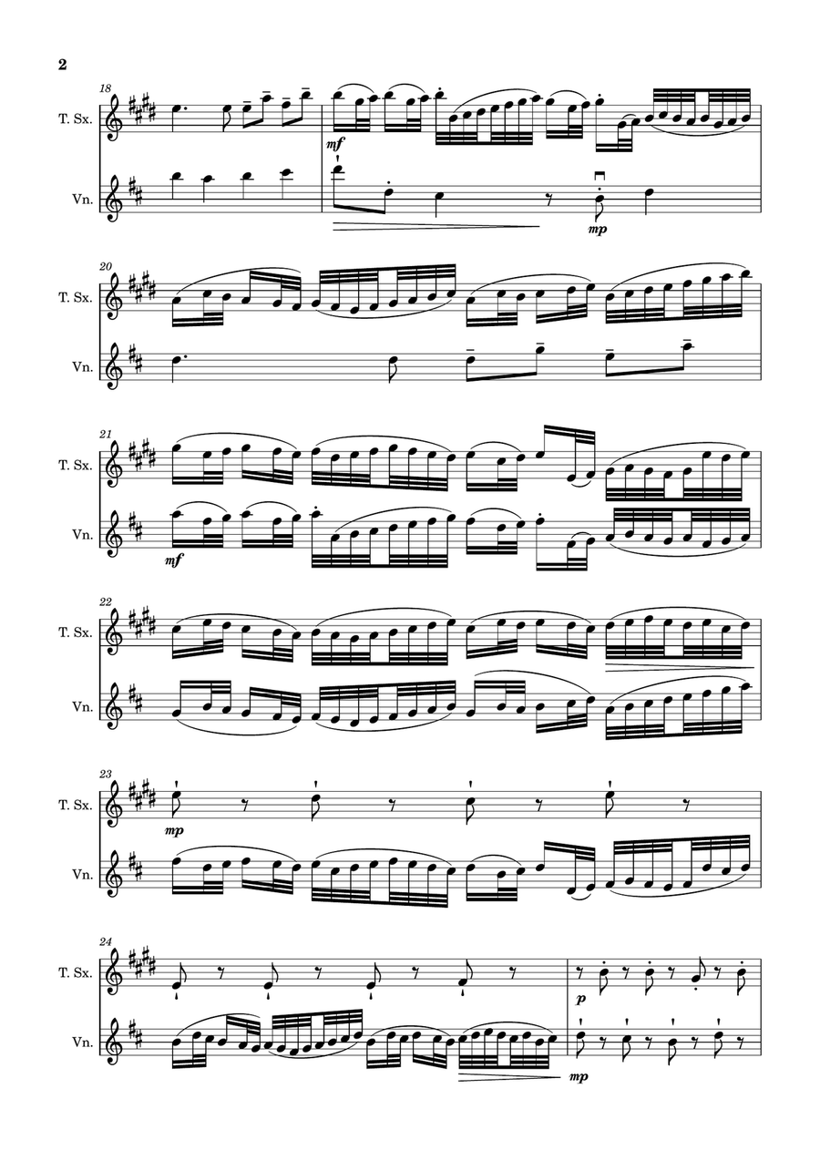 Canon in D Major, P.37; T.337. Arranged for Tenor Saxophone and Violin Chamber Music scores gallery preview page 2