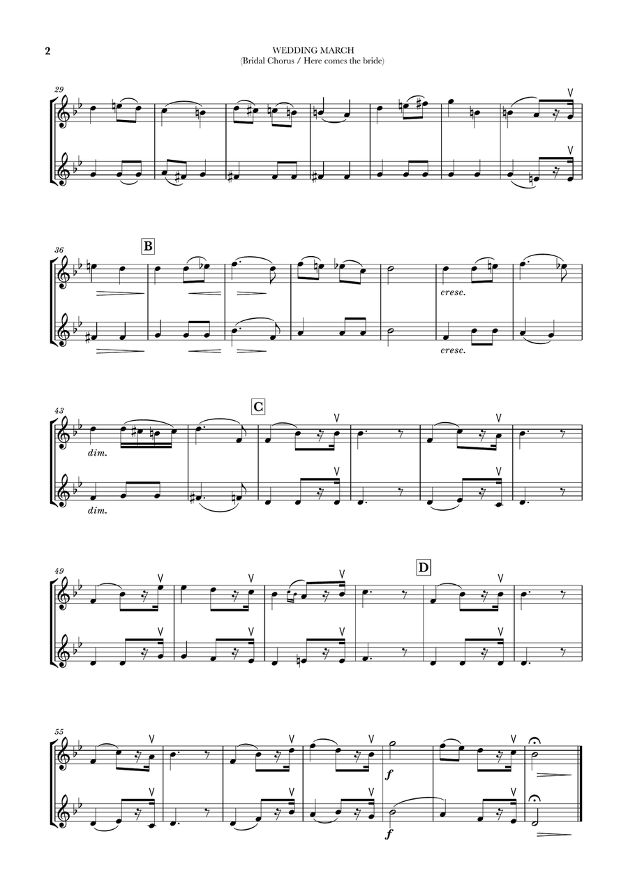 Wedding March (Bridal Chorus - Here comes the Bride) for String Duet (Violin Duet) String Duet scores gallery preview page 2