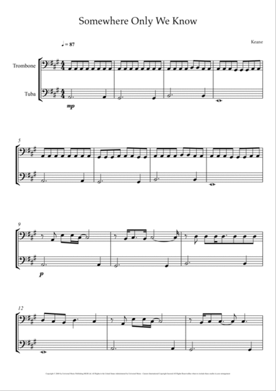 Somewhere Only We Know Brass Duet scores gallery preview page 2