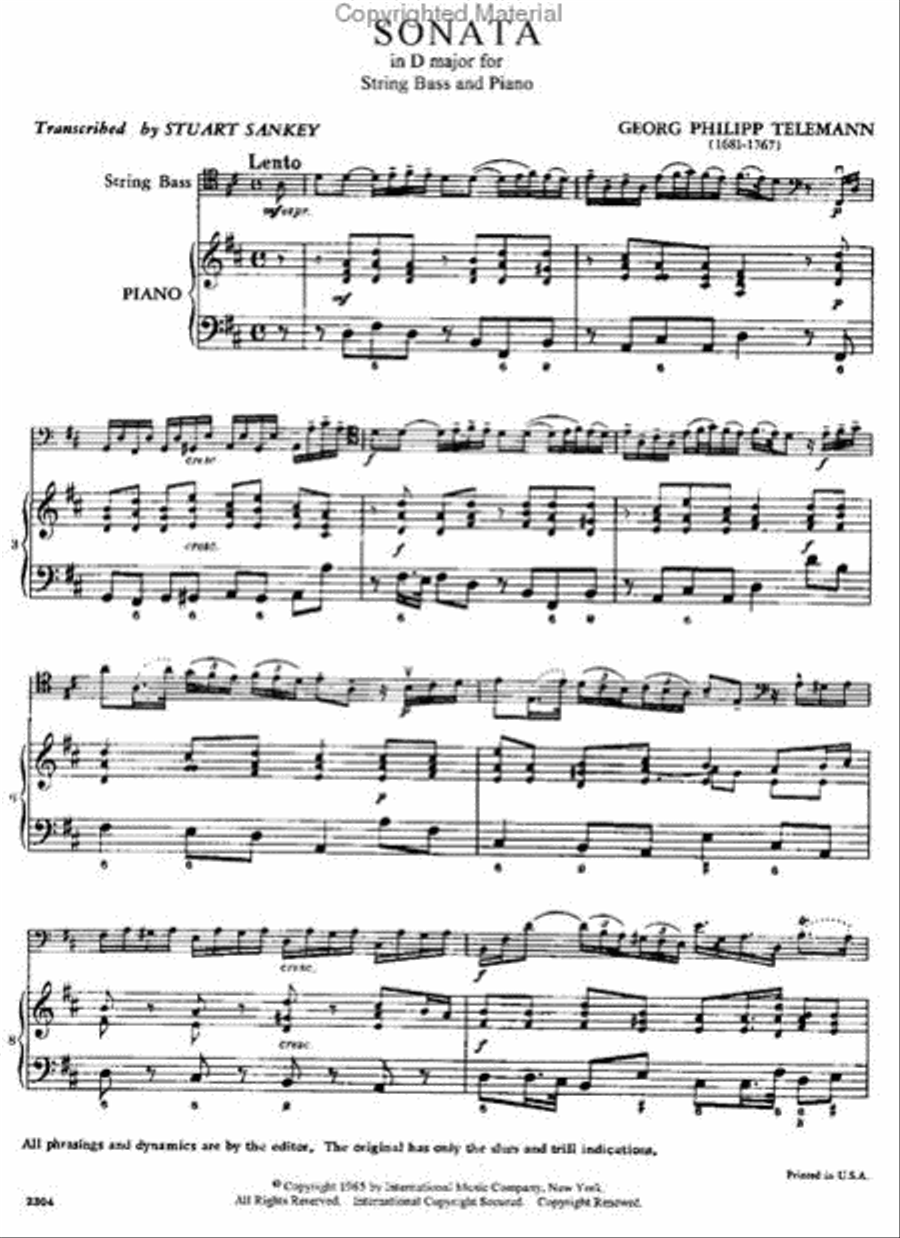 Sonata In D Major Double Bass scores gallery preview page 2