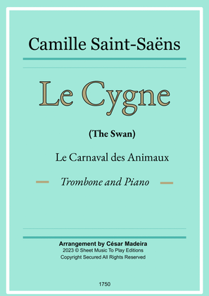 The Swan (Le Cygne) by Saint-Saens - Trombone and Piano (Full Score and Parts)