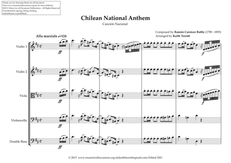 Chilean National Anthem for String Orchestra (MFAO World National Anthem Series) image number null