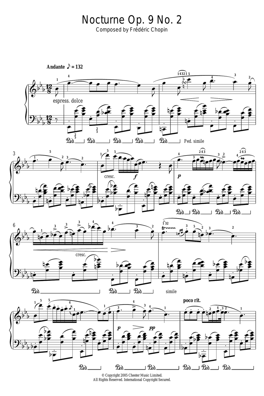 Nocturne in E Flat Major, Op.9, No.2 Piano Solo scores gallery preview page 1