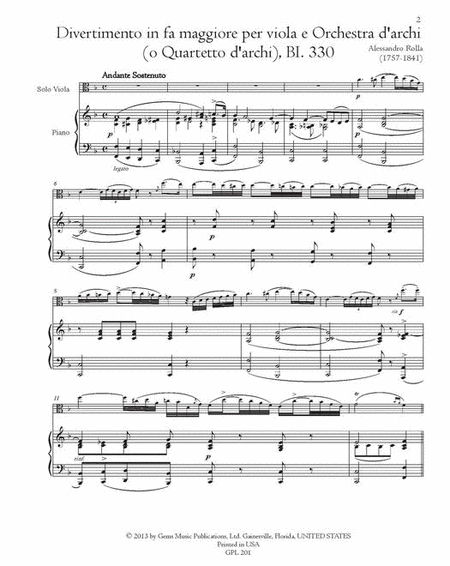Divertimento in fa maggiore, BI. 330 Viola e Orchestra d'archi