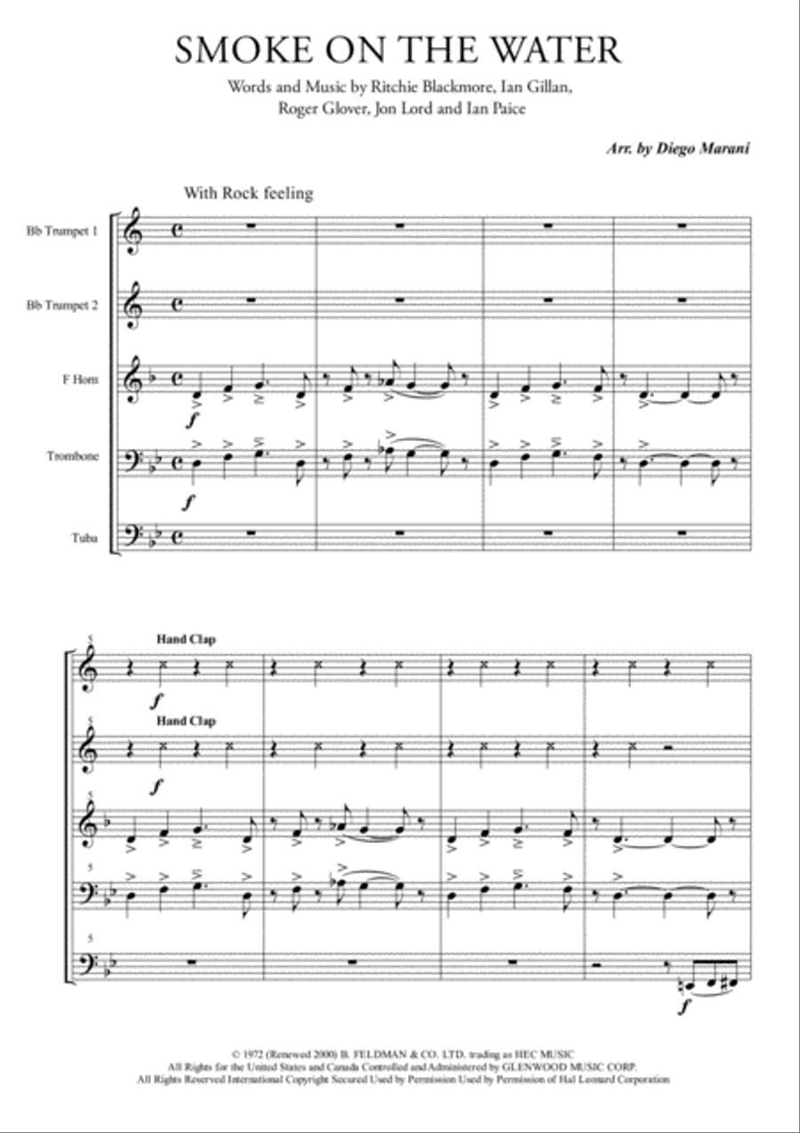 Smoke On The Water Brass Ensemble scores gallery preview page 2