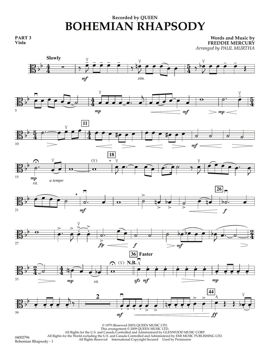Bohemian Rhapsody - Pt.3 - Viola Concert Band scores gallery preview page 1