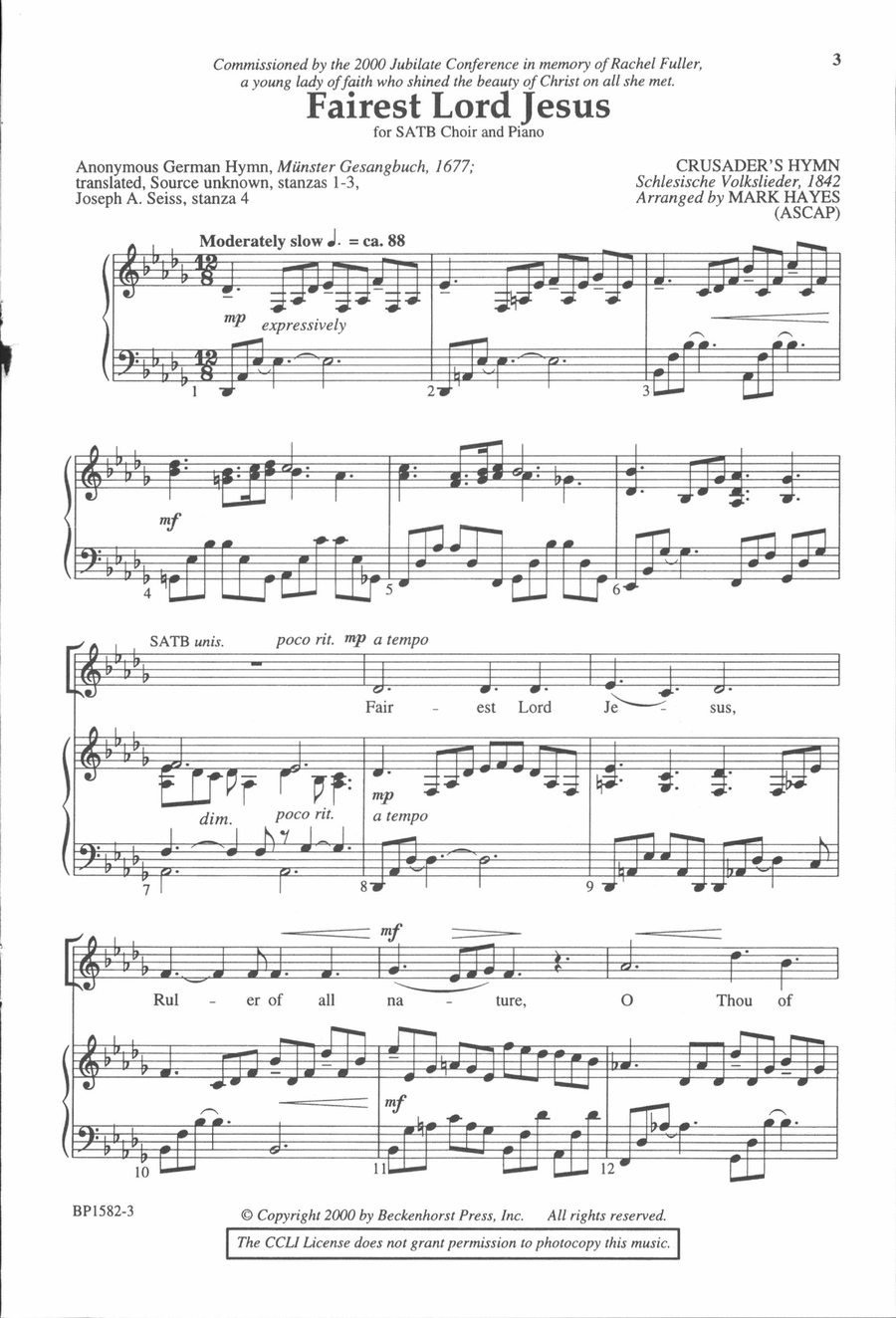 Fairest Lord Jesus - Hayes 4-Part scores gallery preview page 2