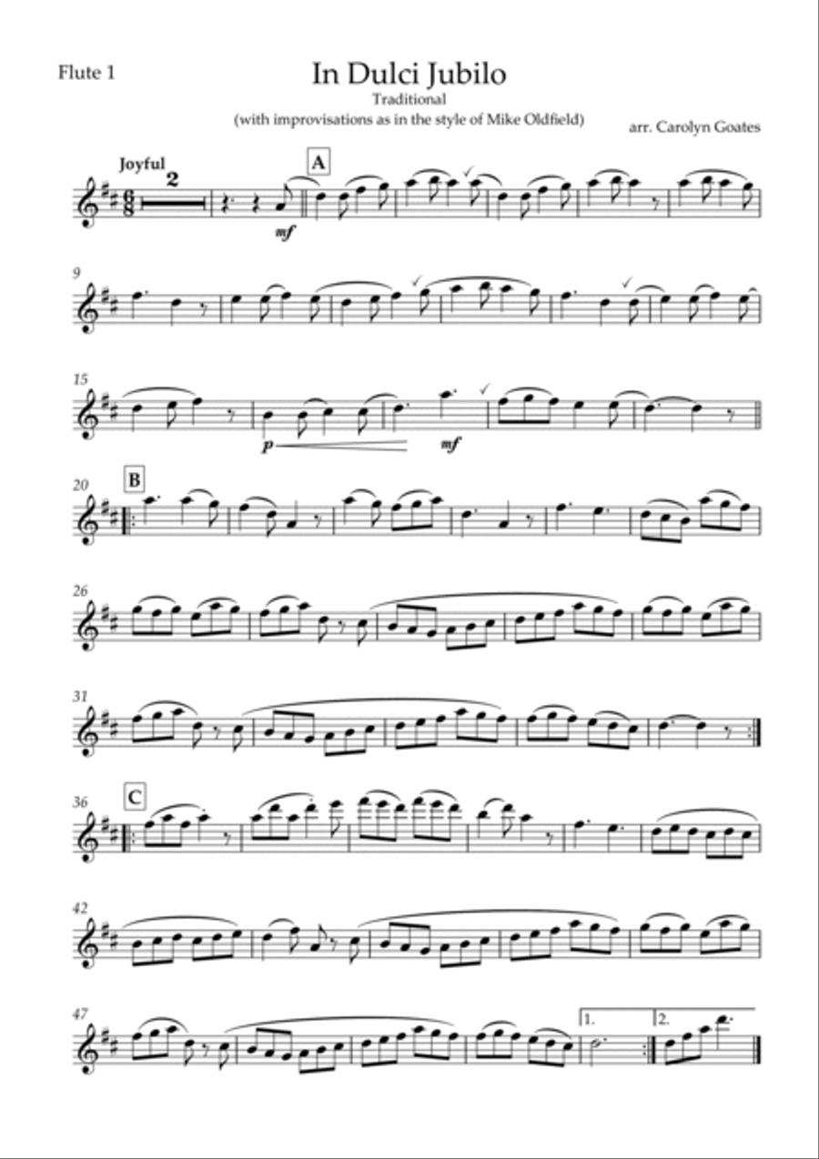 In Dulce Jubilo (Mike Oldfield style) for flute choir + optional percussion Flute Choir scores gallery preview page 5