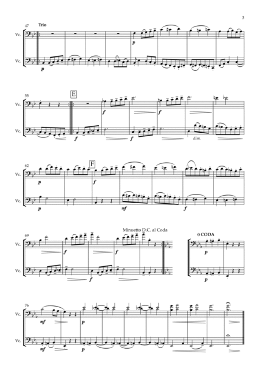 Beethoven: Duet mit zwei obligaten Augengläsern WoO 32 (Eyeglass Duo) (II.Minuetto) - cello duet String Duet scores gallery preview page 3