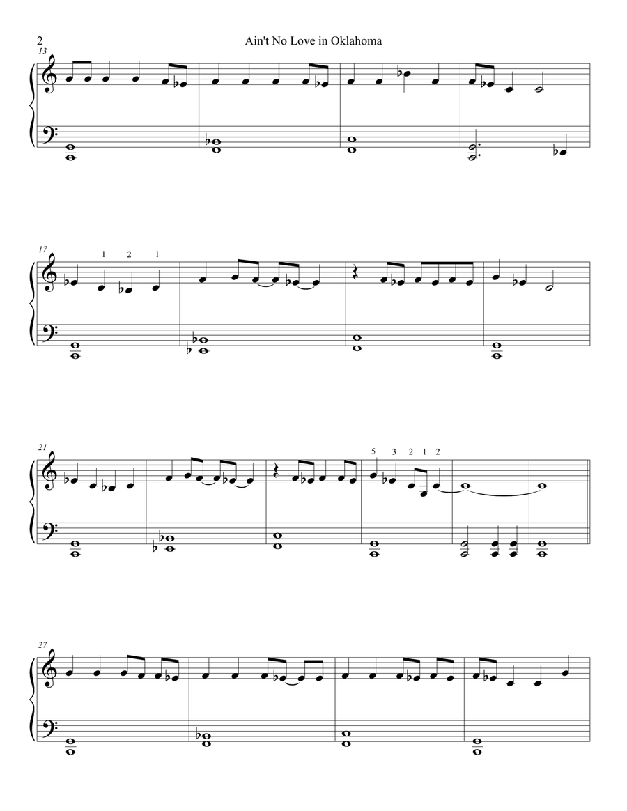 Ain't No Love In Oklahoma Easy Piano scores gallery preview page 3