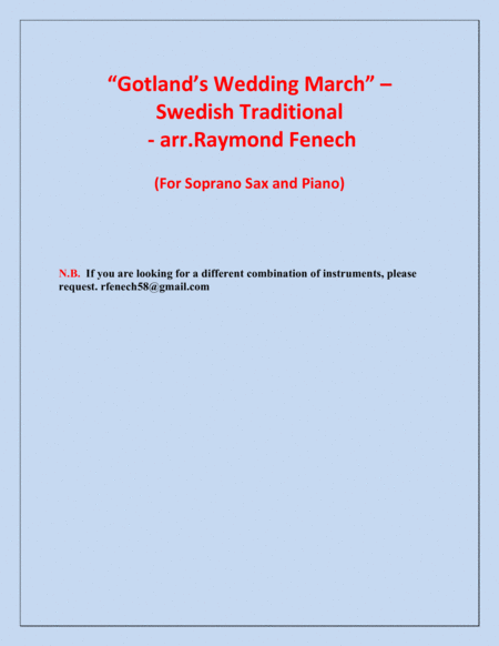 Gotland's Wedding March - Traditional - Soprano Saxophone and Piano image number null