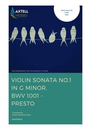 Book cover for VIOLIN SONATA NO.1 IN G MINOR, BWV 1001 - PRESTO