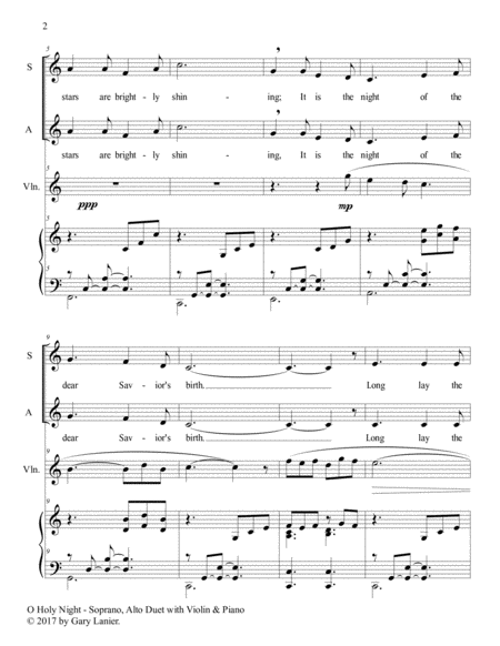 O HOLY NIGHT (Soprano, Alto Duet with Violin & Piano - Score & Parts included) image number null