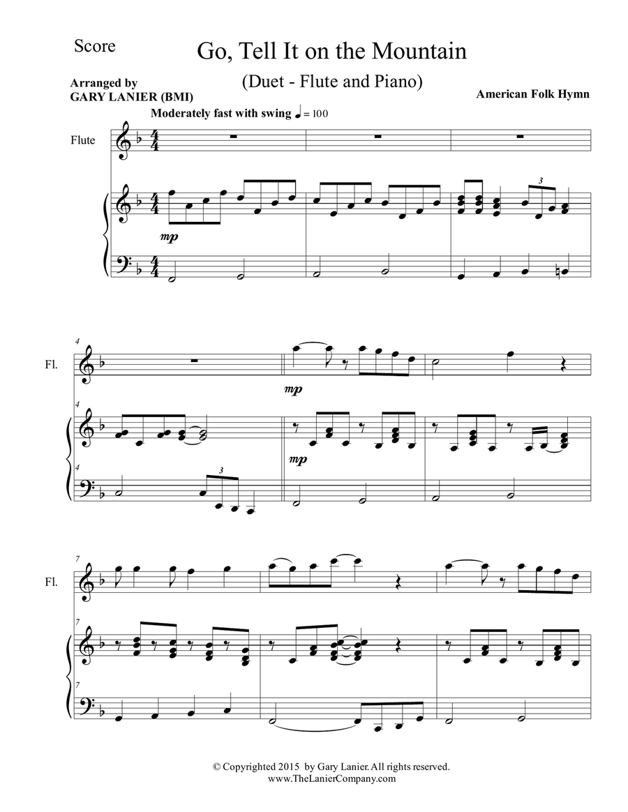 GO, TELL IT ON THE MOUNTAIN (Duet – Flute and Piano/Score and Parts) image number null