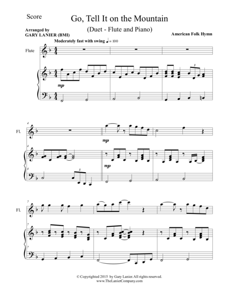 GO, TELL IT ON THE MOUNTAIN (Duet – Flute and Piano/Score and Parts) image number null