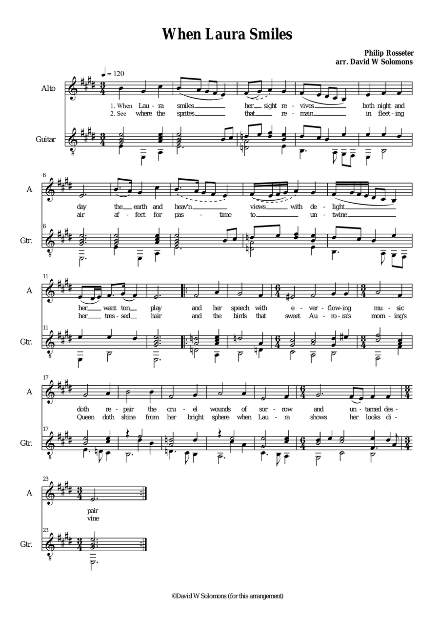 When Laura smiles (E major version) Piano, Vocal, Guitar scores gallery preview page 1