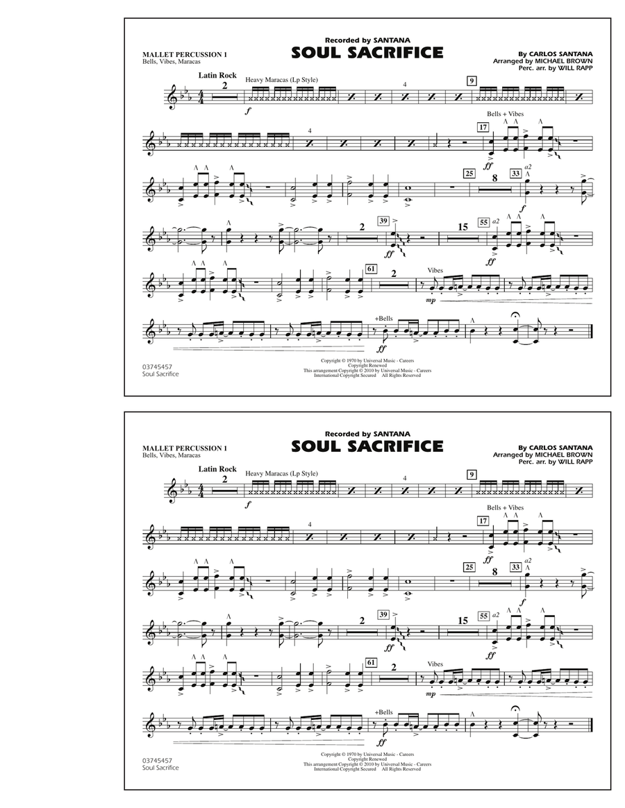 Soul Sacrifice - Mallet Percussion 1 Marching Band scores gallery preview page 1