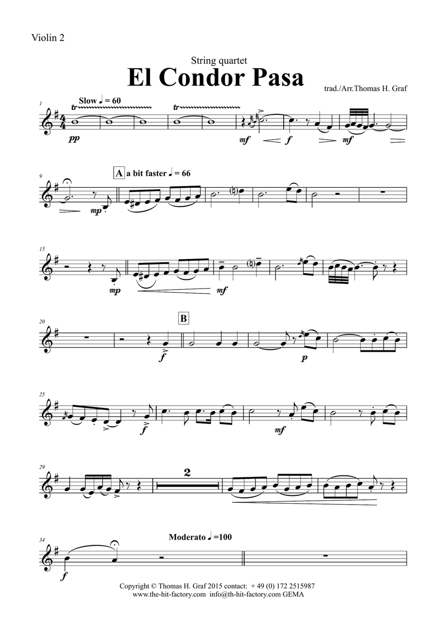 El Condor pasa - Peruvian Folk Song - String Quartet String Quartet scores gallery preview page 6