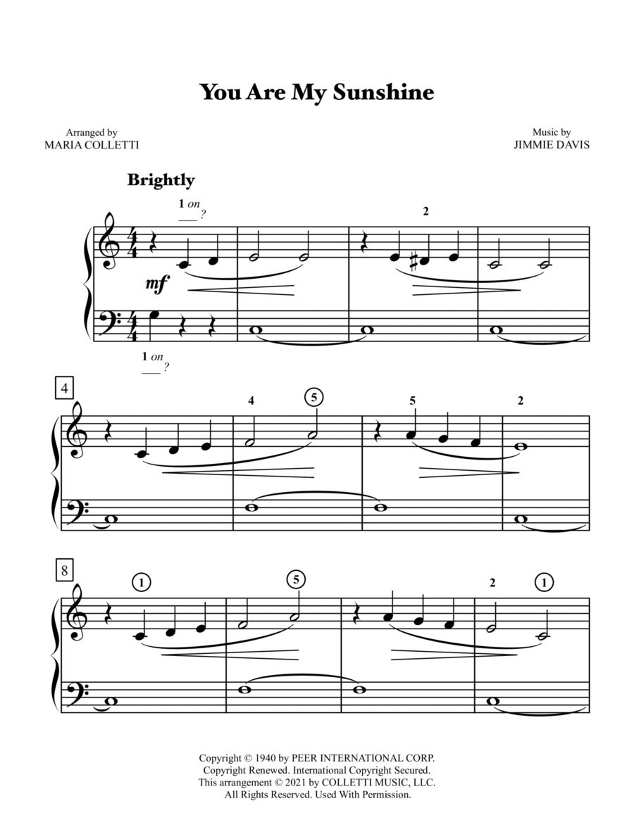 You Are My Sunshine Easy Piano scores gallery preview page 1