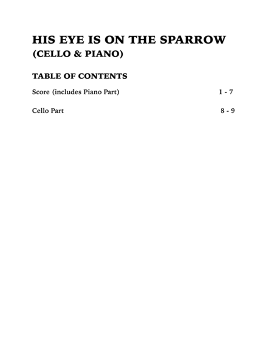 His Eye is on the Sparrow (Cello and Piano) image number null