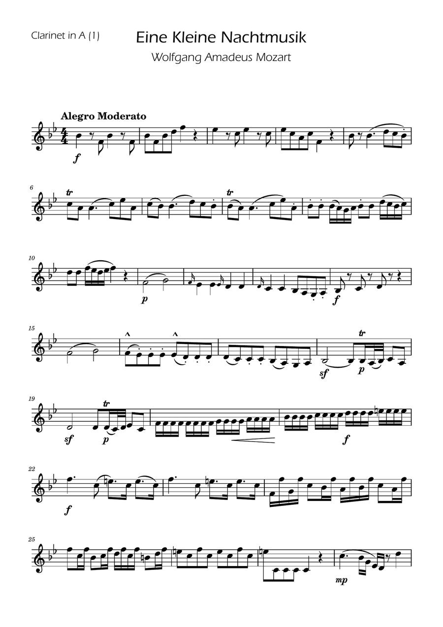 Book cover for Mozart: Eine Kleine Nachtmusik (K.525) - Clarinet in A Solo