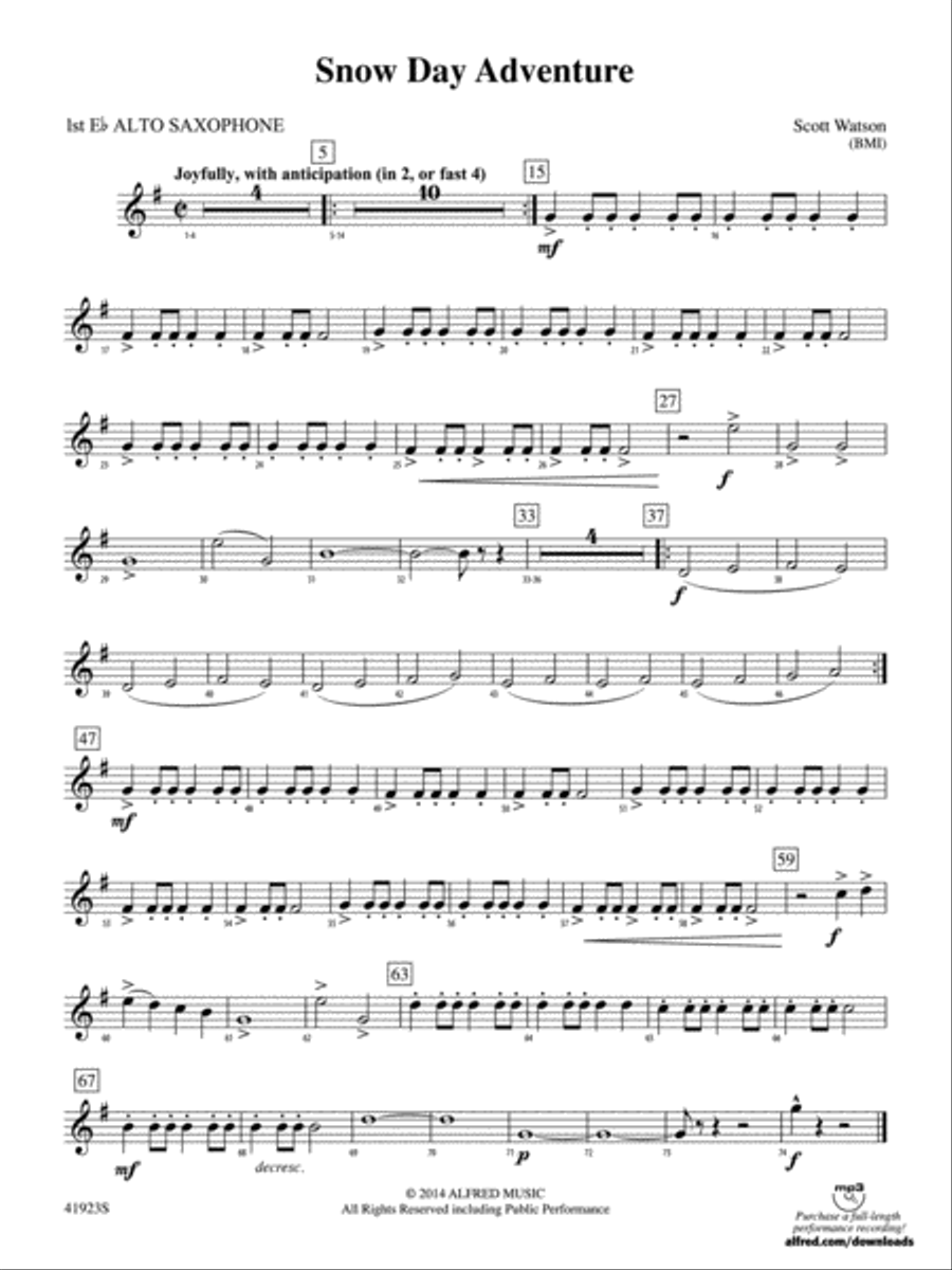 Snow Day Adventure: E-flat Alto Saxophone Concert Band scores gallery preview page 1