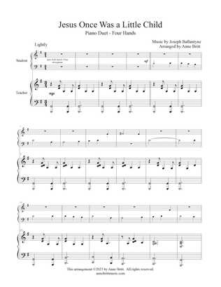 Jesus Once Was a Little Child (elementary student/teacher piano duet)