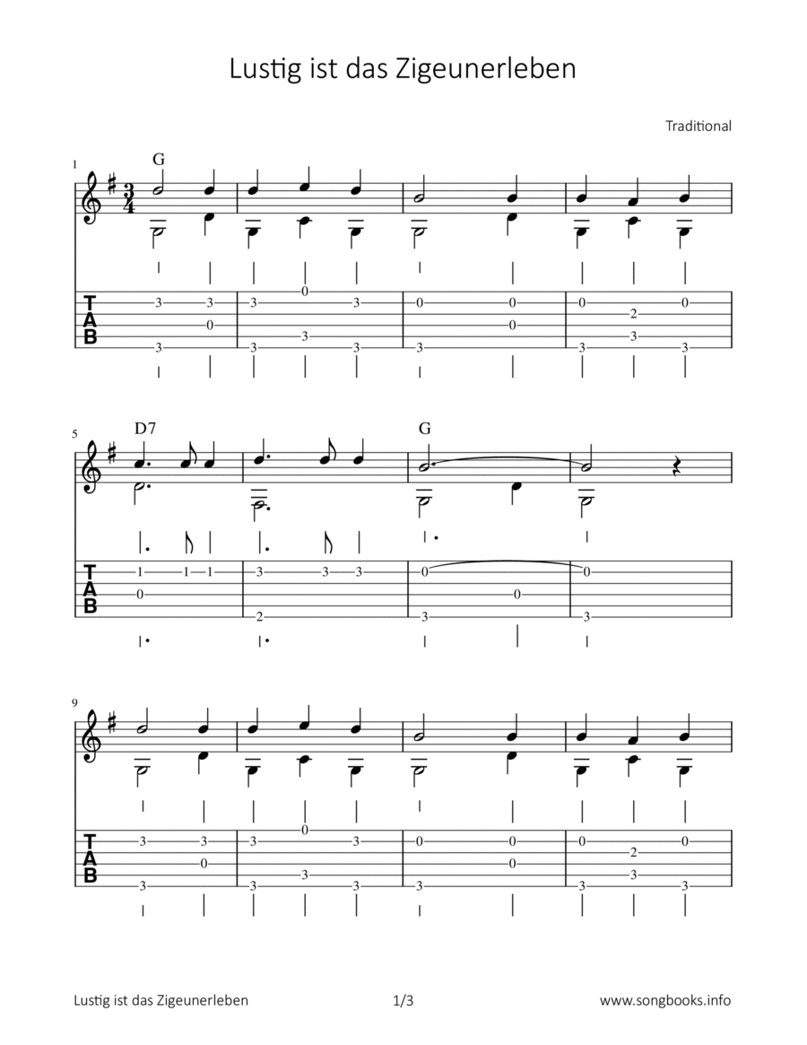 Lustig ist das Zigeunerleben Acoustic Guitar scores gallery preview page 1