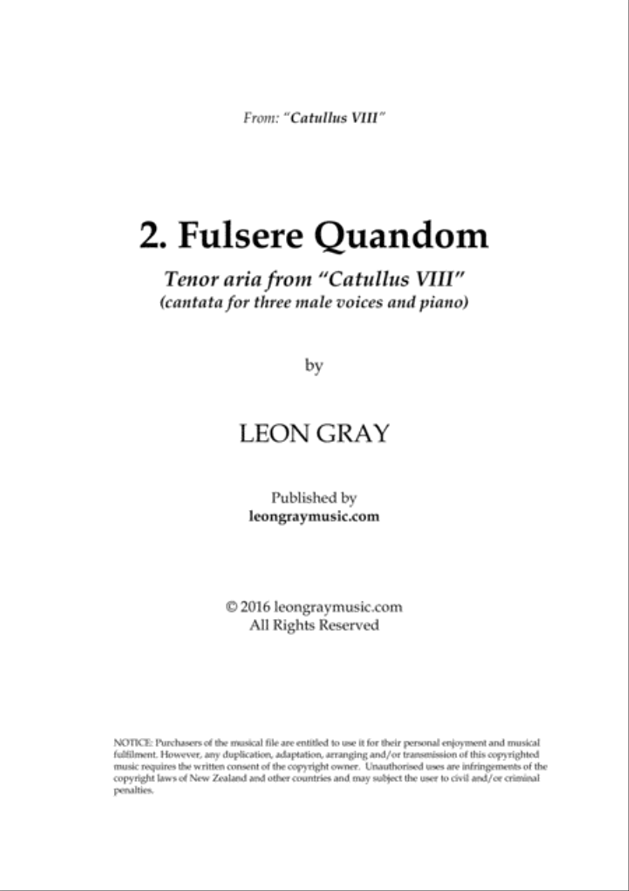Fulsere Quandom, from trio cantata 'Catullus VIII' Tenor Voice scores gallery preview page 1