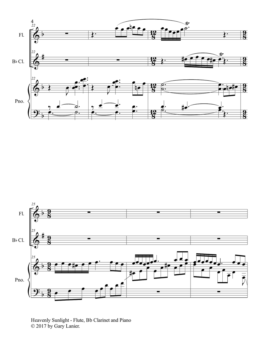 HEAVENLY SUNLIGHT (Trio - Flute, Bb Clarinet & Piano with Score/Parts) Woodwind Duet scores gallery preview page 5