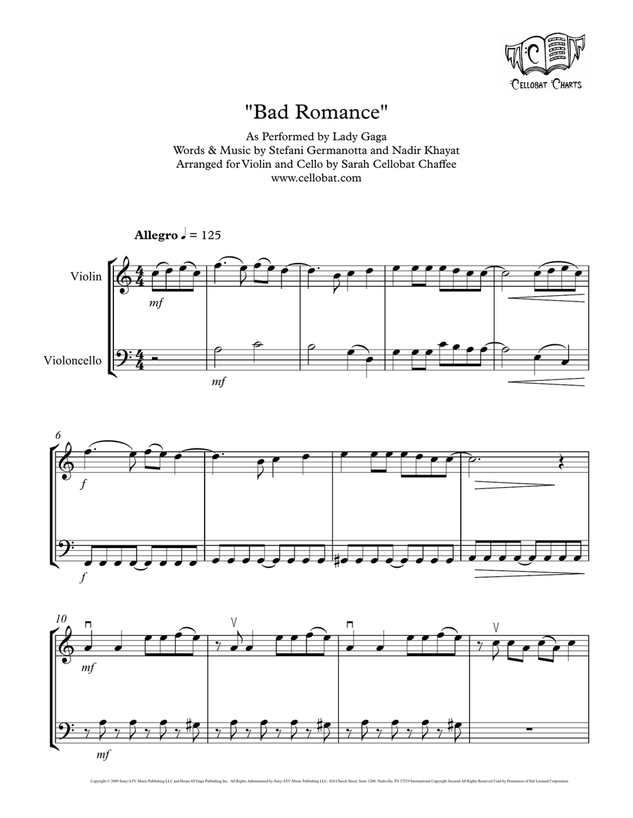 Bad Romance String Duet scores gallery preview page 1