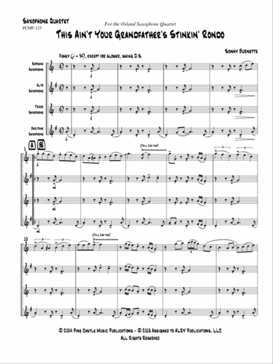 This Ain't Your Grandfather's Stinkin' Rondo for SATB Saxophone Quartet Saxophone Quartet scores gallery preview page 2