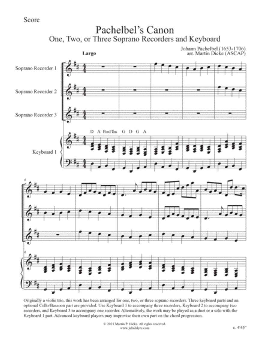 Canon (Soprano Recorder and Keyboard) Bassoon scores gallery preview page 2