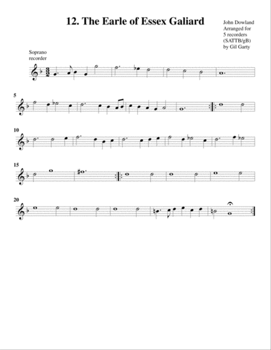 The Earle of Essex Galiard (12, 1604) (arrangement for 5 recorders) Recorder scores gallery preview page 2