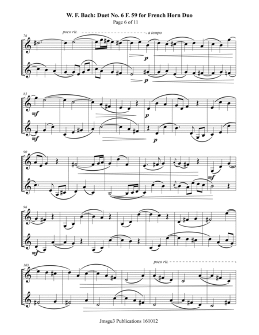 WF Bach: Duet No. 6 for French Horn Duo Brass Duet scores gallery preview page 6