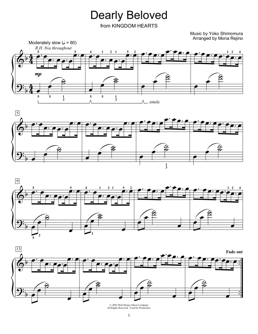Dearly Beloved (from Kingdom Hearts) (arr. Mona Rejino) Piano Method scores gallery preview page 1