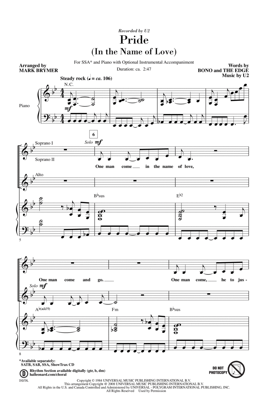Pride (In The Name Of Love) (arr. Mark Brymer) SSA scores gallery preview page 1