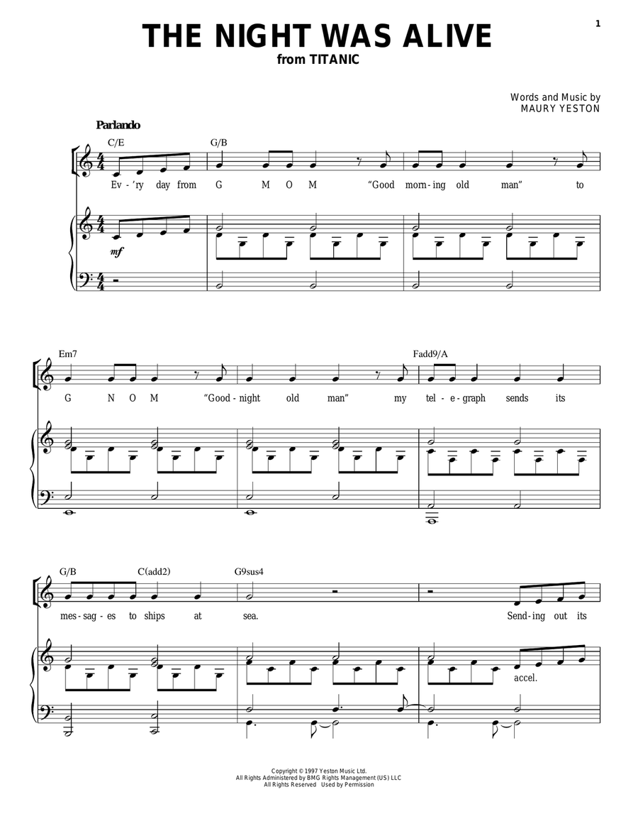 The Night Was Alive Piano, Vocal, Guitar scores gallery preview page 1