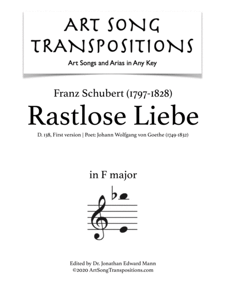 SCHUBERT: Rastlose Liebe, D. 138 (transposed to F major)