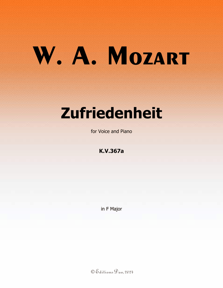 Zufriedenheit, by Mozart, K.V.367a, in F Major Piano, Vocal scores gallery preview page 1
